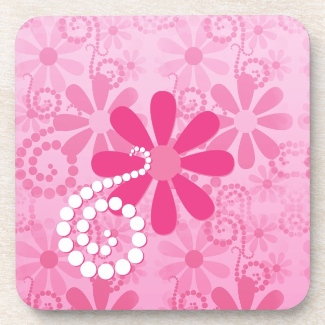 Pretty Pink Flowers Cute Retro Daisy Pattern Coaster (Front)