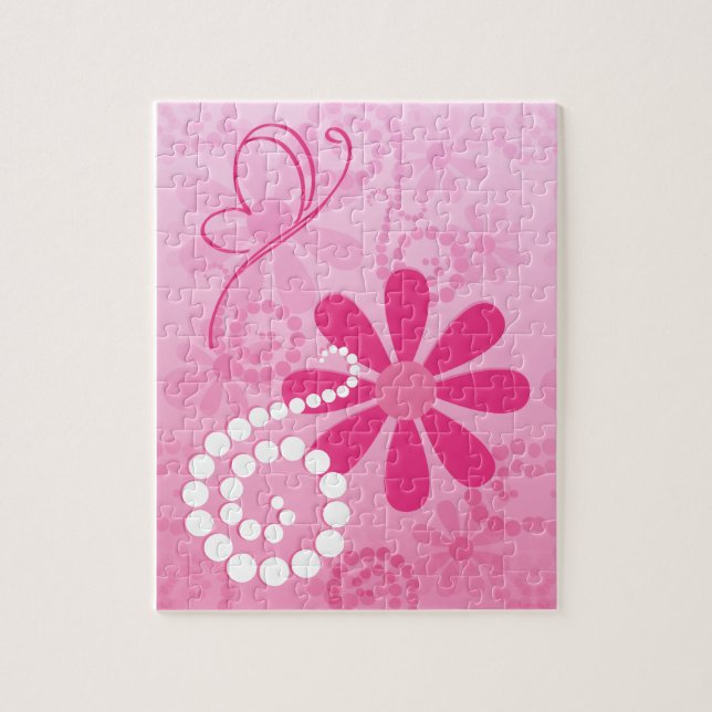 Pretty Pink Flowers Cute Retro Daisy Pattern Jigsaw Puzzle (Vertical)