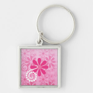Pretty Pink Flowers Cute Retro Daisy Pattern Key Ring