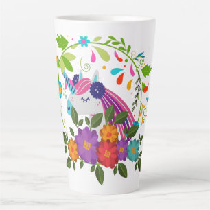 Pretty Pink Flowers Cute Unicorn Merry Christmas Latte Mug