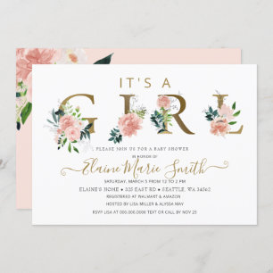 Pretty Pink Flowers Floral Girl Baby Shower Invitation