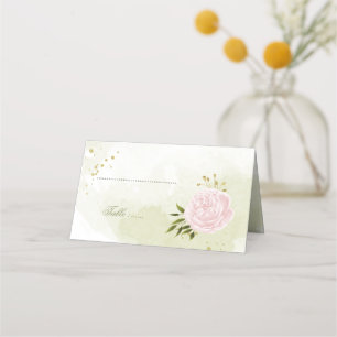 pretty pink flowers green leaves place card
