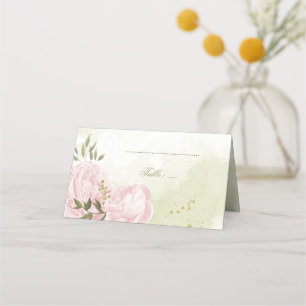 pretty pink flowers green leaves place card