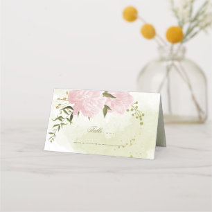 pretty pink flowers green leaves place card