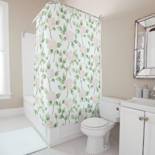 Pretty Pink Flowers Green Leaves Shower Curtain
