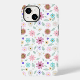 Pretty Pink Flowers Groovy Retro Design Case-Mate iPhone 14 Case