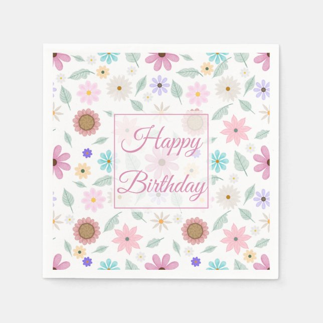 Pretty Pink Flowers Groovy Retro Design Napkin (Front)
