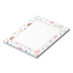Pretty Pink Flowers Groovy Retro Design Notepad
