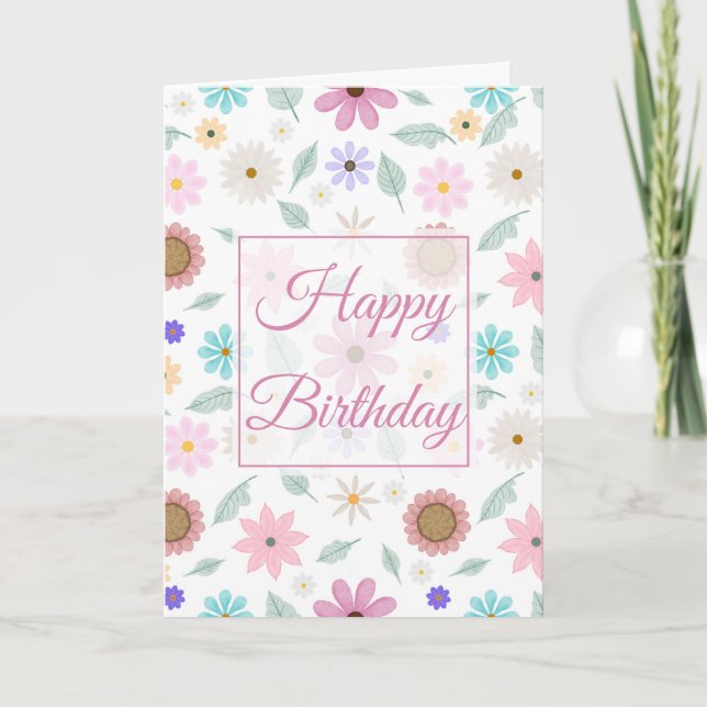 Pretty Pink Flowers Groovy Retro Design Thank You Card (Front)