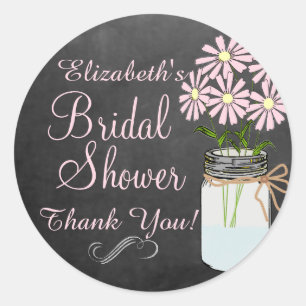 Pretty Pink Flowers in Mason Jar Classic Round Sticker