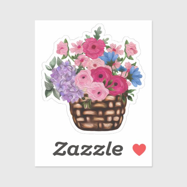 Pretty Pink Flowers in Wicker Basket (Sheet)
