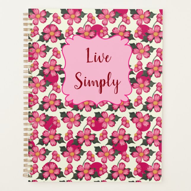 Pretty Pink Flowers Pattern Girly Planner (Front)