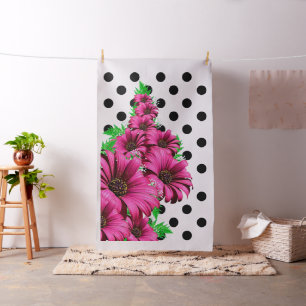Pretty Pink Flowers Polka Dot Fabric
