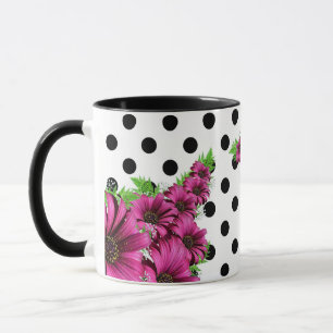 Pretty Pink Flowers Polka Dot Mug