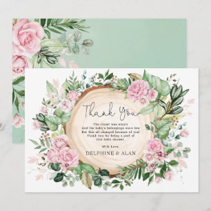 Pretty Pink Flowers Rose Garden Baby Shower Thank You Card