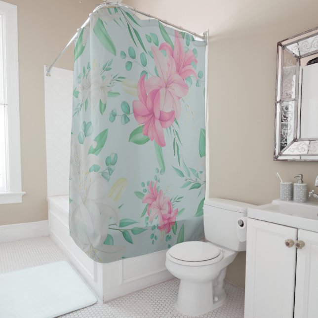 Pretty Pink Flowers  Shower Curtain (In Situ)