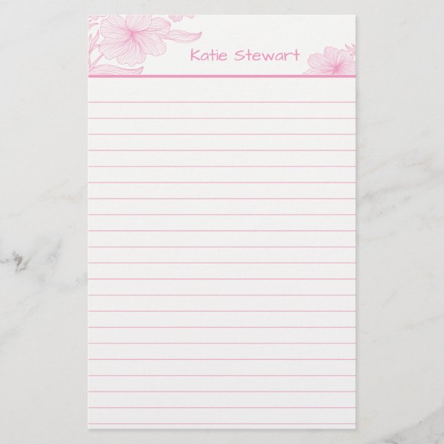Pretty Pink Flowers Stationery (Front)