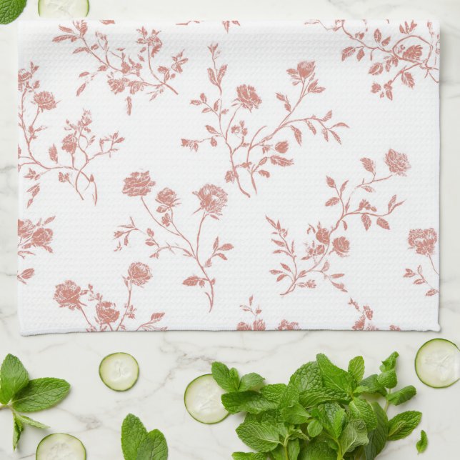 Pretty Pink Flowers Tea Towel (Folded)