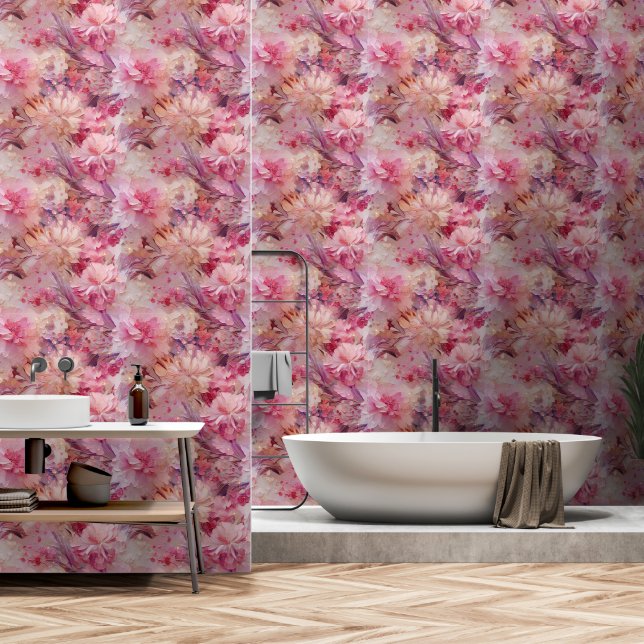 Pretty Pink Flowers Wallpaper (Bathroom)