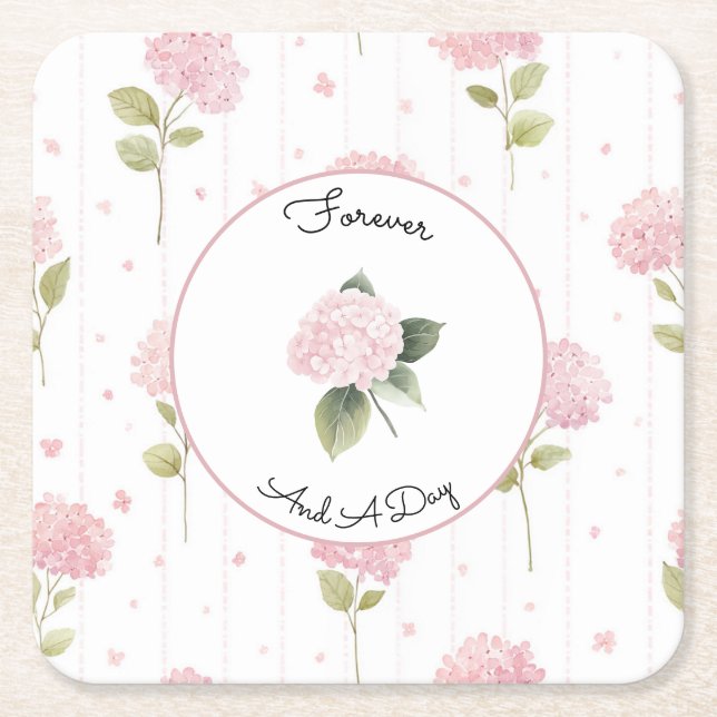 Pretty Pink Flowers Wedding Square Paper Coaster (Front)