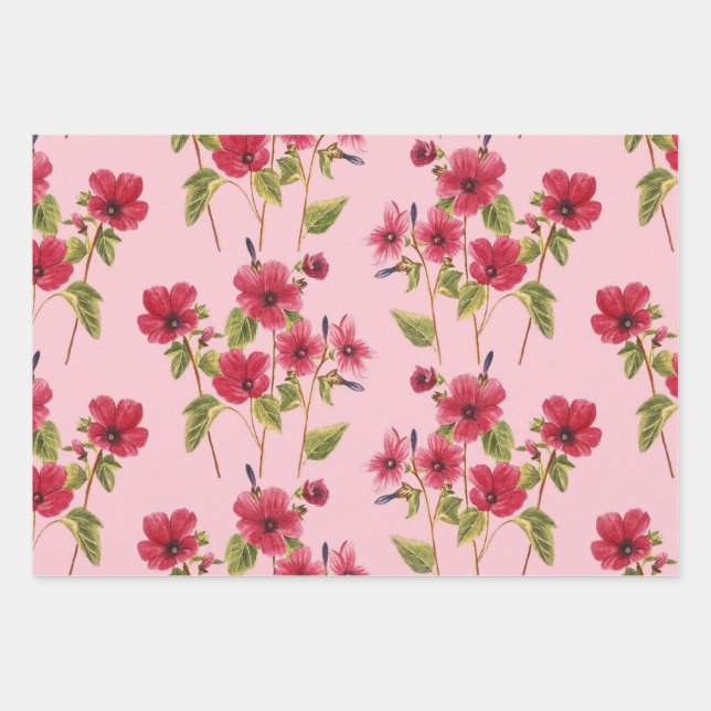 Pretty Pink Flowers Wrapping Paper Sheet (Front)