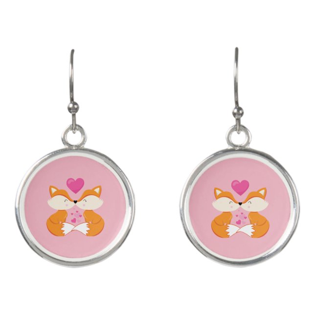 Pretty Pink Foxes Kisses Earrings (Front)