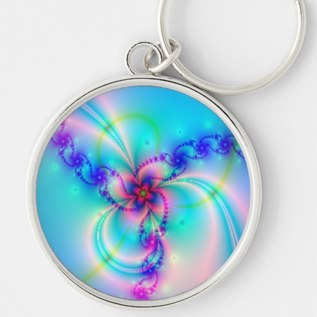 Pretty Pink Fractal Flower Key Ring (Front)
