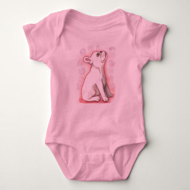 Pretty pink French Bulldog baby bodysuit (Front)