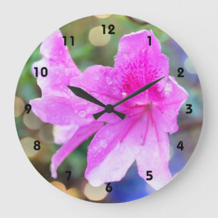 Pretty pink garden flowers. Floral botanical photo Large Clock