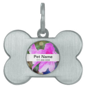 pretty pink garden flowers. floral botanical photo pet ID tag