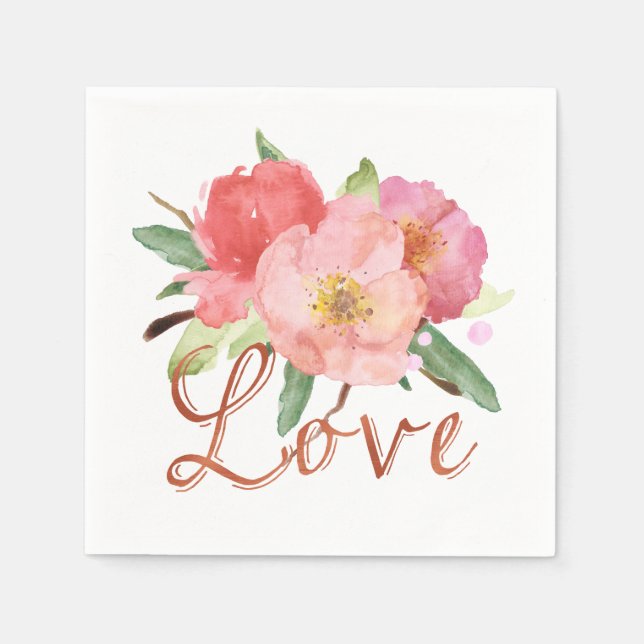 Pretty Pink Garden Flowers Watercolor Love Napkin (Front)