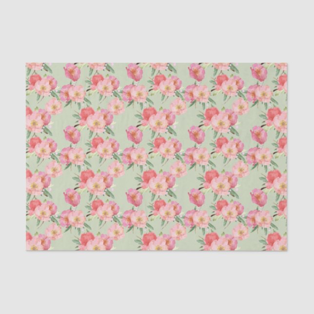 Pretty Pink Garden Flowers Watercolor Tissue Paper (Front)