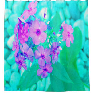 Pretty Pink Garden Phlox Flower on Aquamarine Shower Curtain