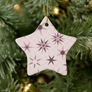 Pretty Pink Geo Stars - pattern. Ceramic Ornament