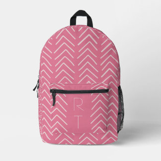 Pretty Pink Geometric Arrows Monogram Initials Printed Backpack