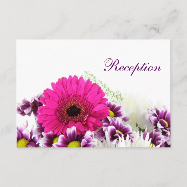 Pretty Pink Gerber Daisy and Purple Wedding Set Enclosure Card (Front)