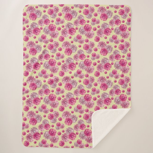 Pretty Pink Gerbera Daisy Flowers Soft Sherpa Blanket (Front)