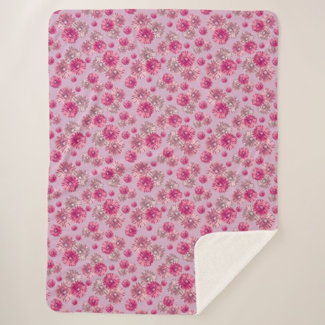 Pretty Pink Gerbera Daisy Flowers Soft Sherpa Blanket (Front)