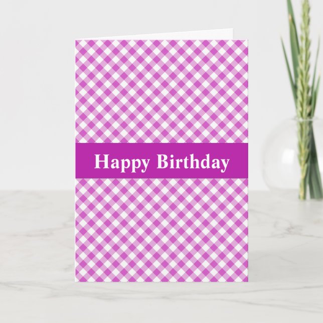 Pretty Pink Gingham Birthday Card (Front)