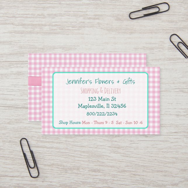 Pretty Pink Gingham & Bow Business Card (Front/Back In Situ)