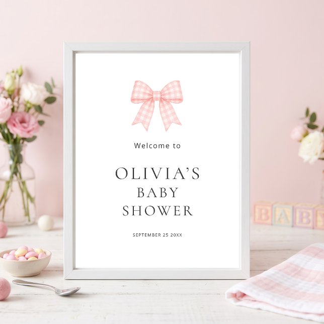 Pretty Pink Gingham Bow Welcome Baby Shower  Poster (Creator Uploaded)