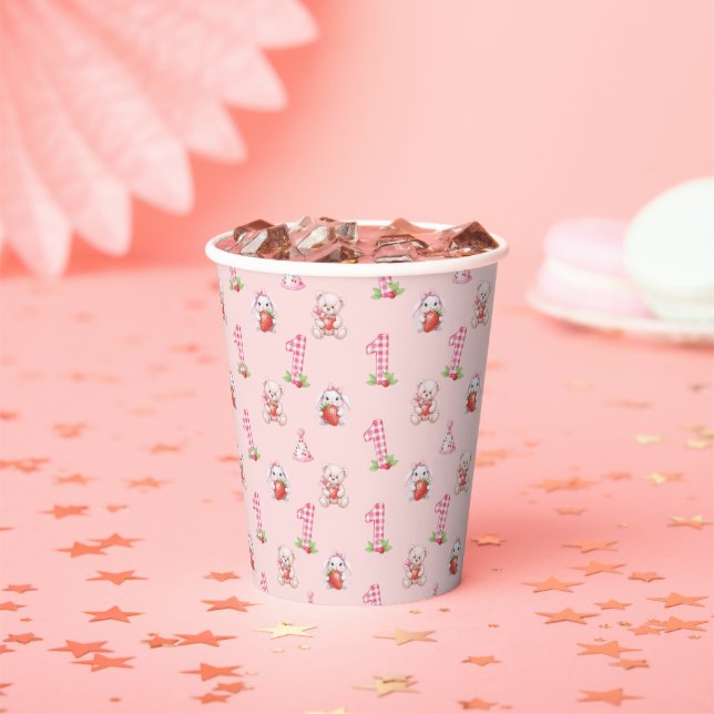 Pretty Pink Gingham, Bunnies and Bears! Paper Cups (Insitu)