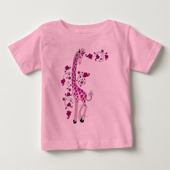 Pretty Pink Giraffe Baby T-Shirt (Front)