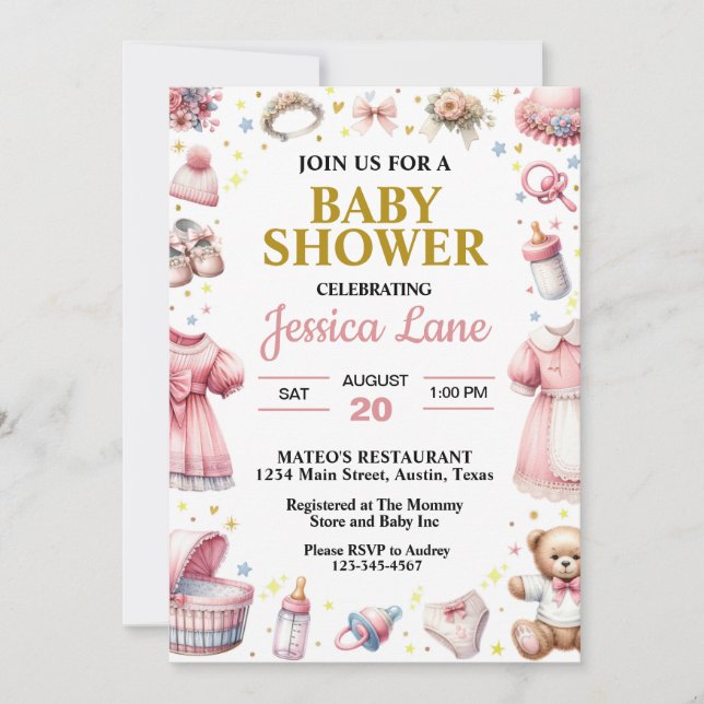 Pretty Pink Girl Baby Shower Invitation (Front)