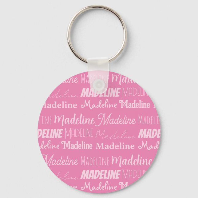 Pretty Pink Girls Name Font Collage Custom Teen Key Ring (Front)