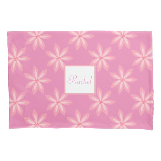 Pretty Pink Girly Flower Pattern Personalised Name Pillowcase (Front)