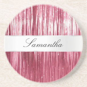 Pretty Pink Glam Tinsel Stripes Coaster