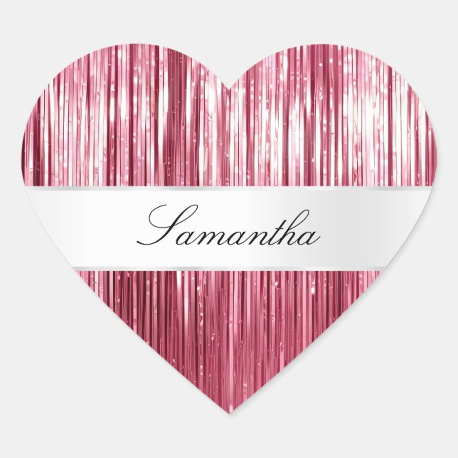 Pretty Pink Glam Tinsel Stripes Heart Sticker (Front)