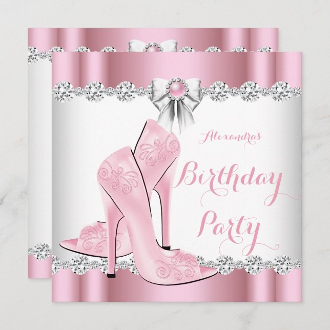 Pretty Pink Glamour High Heels Birthday Party Invitation (Front/Back)