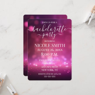 Pretty Pink Glitter Bokeh Bachelorette Party Invitation